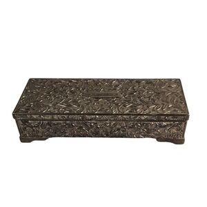 Jewelry Box Floral Embossed Silver Tone Trinket Keepsake